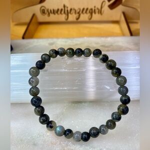 Handmade Gray Labradorite Gemstone Bead Stretch Bracelet 6mm